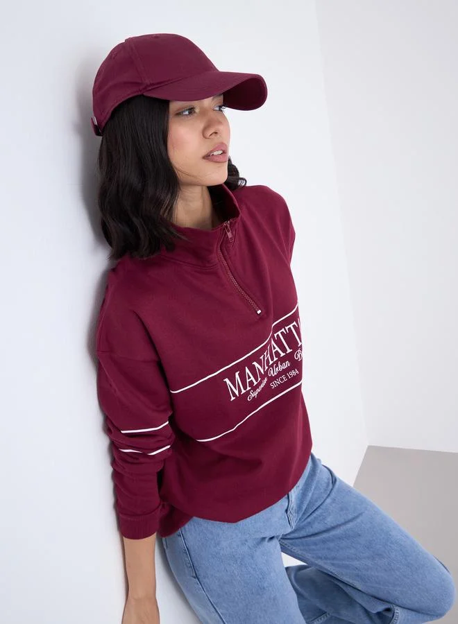 Styli Styli Women Burgundy Longline Sweatshirt