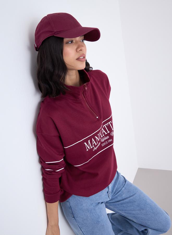 Styli Women Burgundy Longline Sweatshirt - Image 1