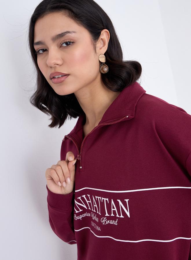 Styli Women Burgundy Longline Sweatshirt - Image 4