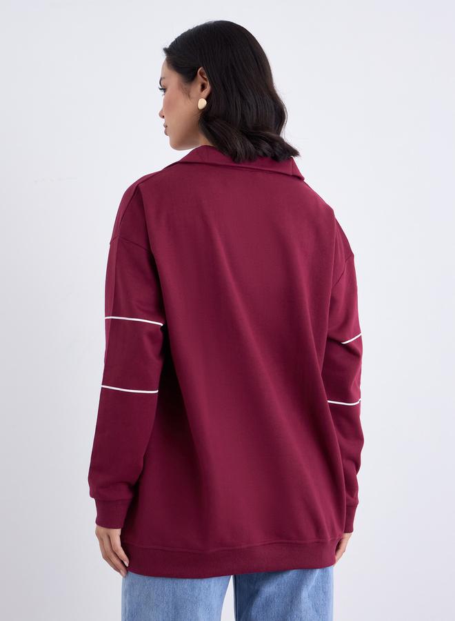 Styli Women Burgundy Longline Sweatshirt - Image 5
