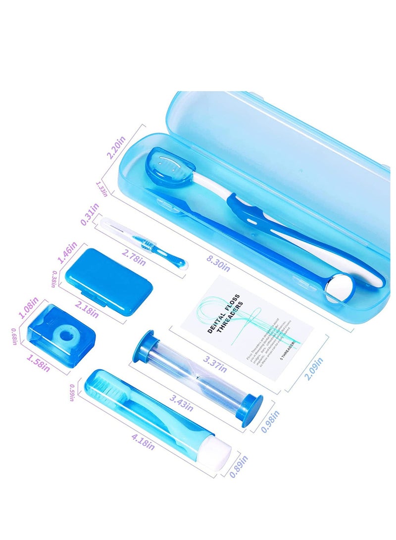 Orthodontic Care Kit, 8 Pack Portable Orthodontic Cleaning Braces Kit Oral Mirror Interdental Brush Dental Floss Dental Wax Oral Care Travel Set(Blue)