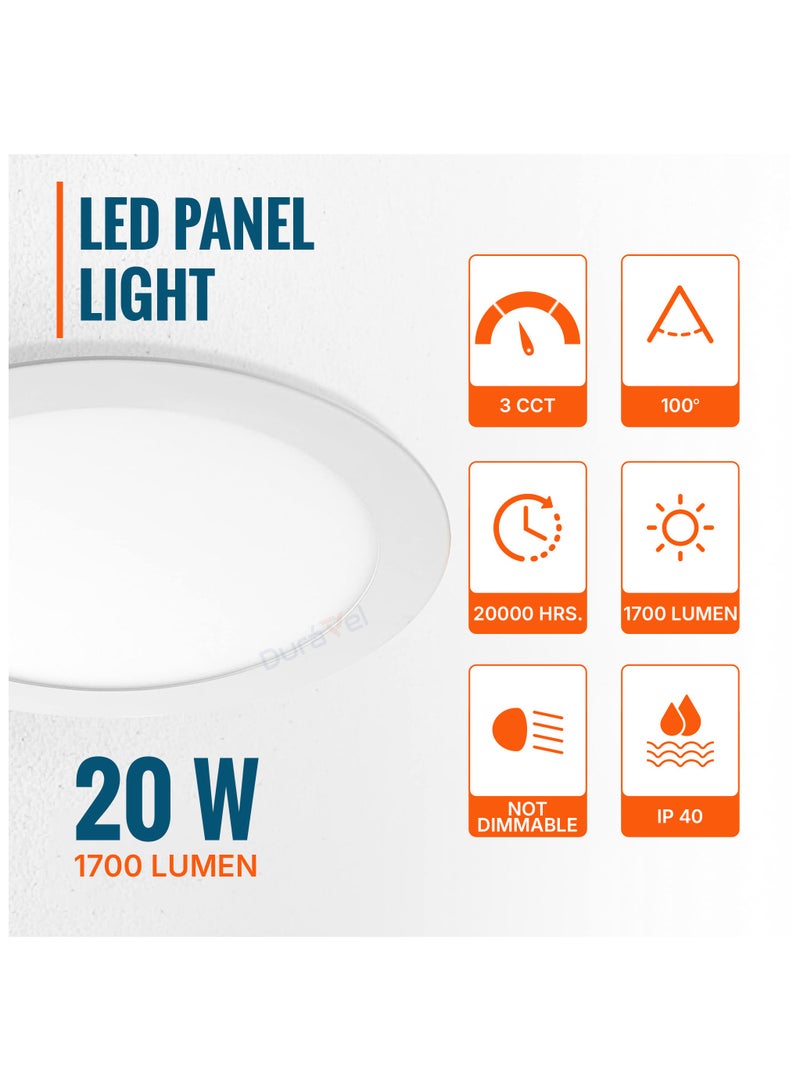 درافل مصباح سقف دائري LED مدمج من Duravel، مصباح مسطح فائق النحافة 20 وات، درجة حرارة اللون 220-240 فولت، أبيض - Image 3