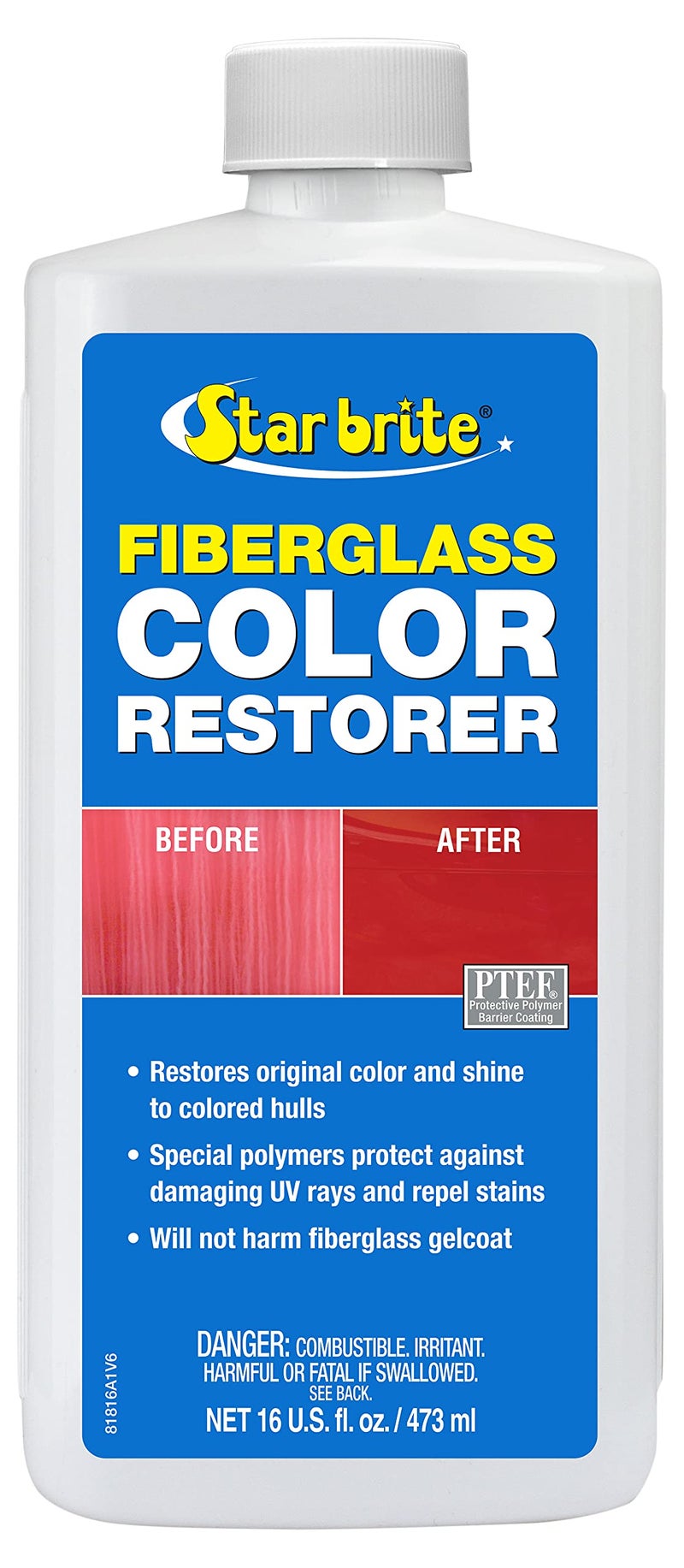 Star Brite STAR BRITE Fiberglass Color Restorer - Specially Formulated for Colored Boat Hulls - Renew, Shine & Protect -16 OZ (081816PW)  - Image 1