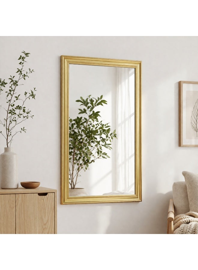 مرآة حائط مستطيلة بإطار PVC ذهبي مقاس 68 × 98 سم مع أدوات تعليق على الحائط، مناسبة للمدخل، غرفة النوم، غرفة المعيشة وطاولة الزينة - Image 1