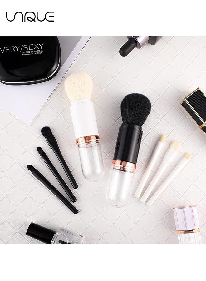 Unique 2 Sets Travel Brush Makeup Set, 4 in 1 Mini Portable Lip Brush Foundation Blending Powder Eye Shadow Brush for Women Facial Retractable Set(Black + White） - Image 5