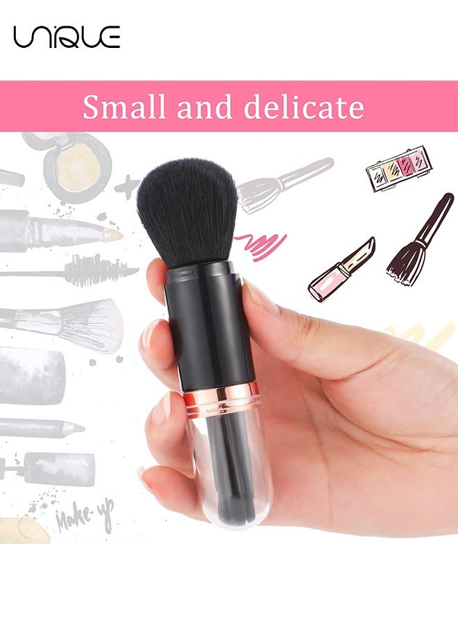 Unique 2 Sets Travel Brush Makeup Set, 4 in 1 Mini Portable Lip Brush Foundation Blending Powder Eye Shadow Brush for Women Facial Retractable Set(Black + White） - Image 4