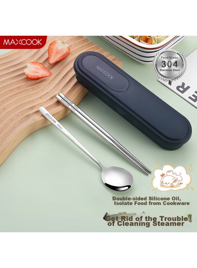 MAX COOK Meichun (maxcook) 304 Stainless Steel Chopsticks And Spoon Cutlery Set, Portable Three-piece Chopsticks And Spoon Set, Midnight Blue Mcgc0673 - Image 1