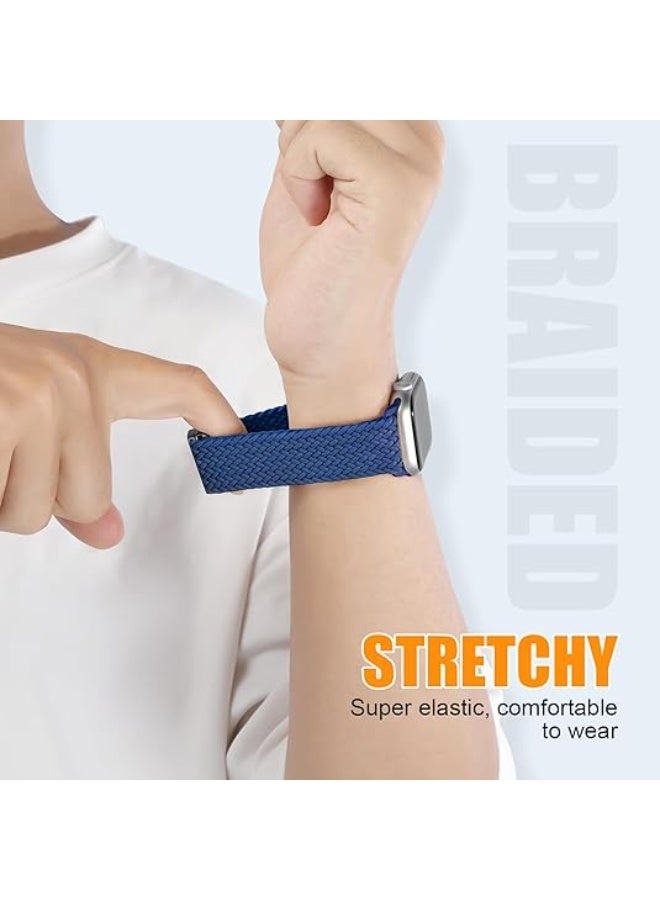 Magnetic Braided Stretchy Loop Band 49mm 46mm 45mm 44mm 42mm Compatible with Apple Watch Ultra Series 11/10/9/8/7/SE/6/5/4/3/2/1 for Women Men, Stretchy Nylon Elastic Sport Strap-Blue - Image 4