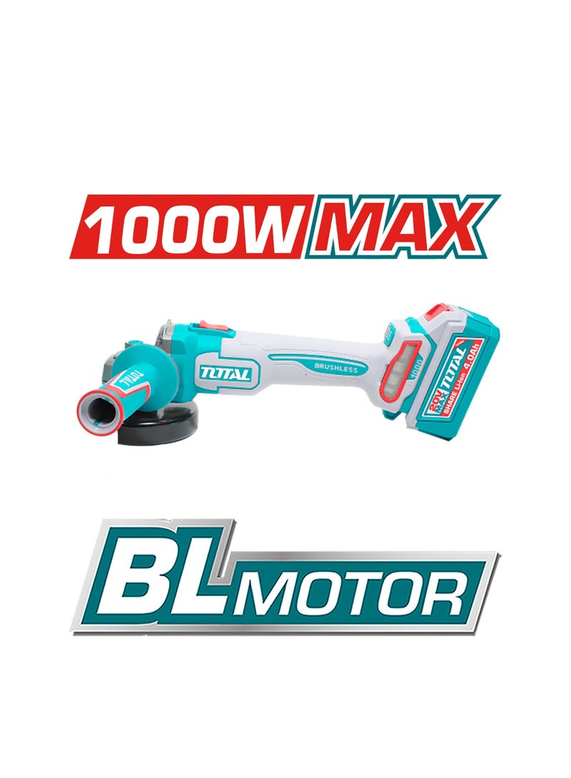 TOTAL 20V Brushless Cordless 115mm Angle Grinder Kit - 1000W Max Input, 3-Speed (3000-9000RPM) with 2x 4.0Ah Batteries, 4A Charger & 10 Discs in Case - TAGLI271532 - Image 5