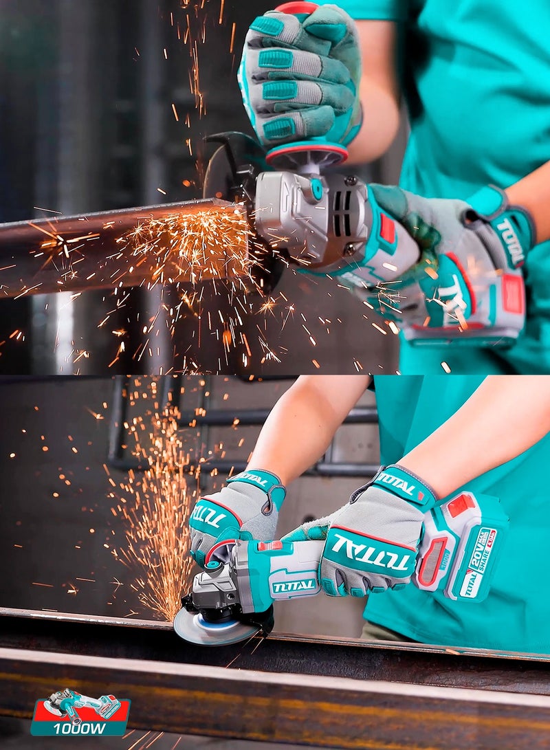 TOTAL 20V Brushless Cordless 115mm Angle Grinder Kit - 1000W Max Input, 3-Speed (3000-9000RPM) with 2x 4.0Ah Batteries, 4A Charger & 10 Discs in Case - TAGLI271532 - Image 3