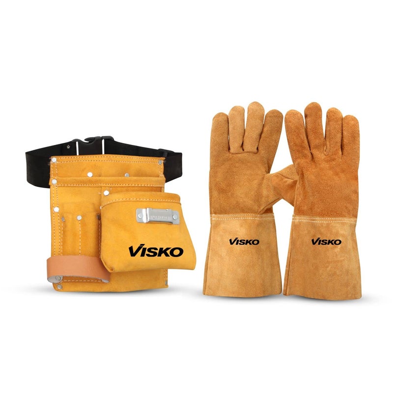 Visko Tools Visko VLB 026 Tools Kit With Leather Tool Bag With 5 Pockets And Welding Hand Gloves Tool Belt - Image 1