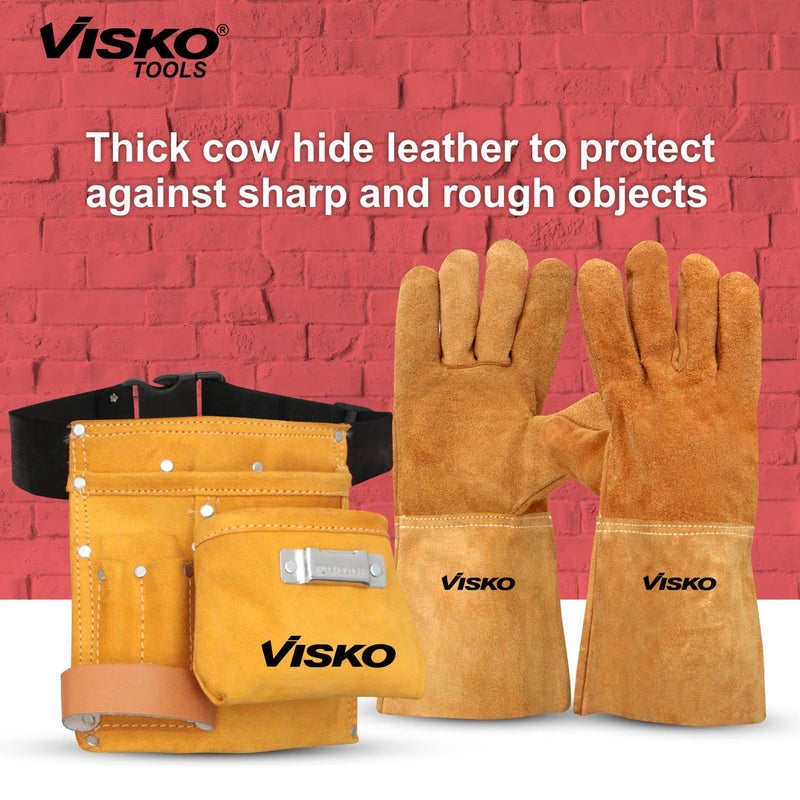 Visko Tools Visko VLB 026 Tools Kit With Leather Tool Bag With 5 Pockets And Welding Hand Gloves Tool Belt - Image 3