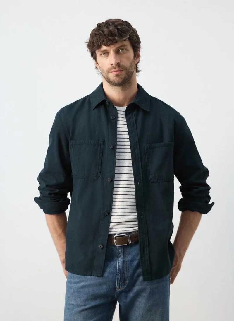 Mango Man 100% cotton overshirt with pockets