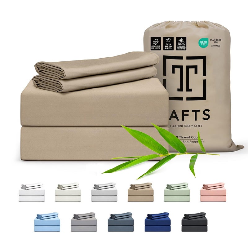 Tafts Tafts King Sheets Set Pure 100 Viscose derived from Bamboo Bed Sheets Set Luxuriously Soft Silky Cooling Sheets Double Stitched Lifetime Quality Promise Beige 