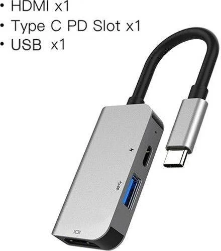 بولهاموبيل Polham 3in1 Type C 1x Usb, 1x 4K Hdmi and 1x Pd Type C Coupler Converter Adapter Hub
