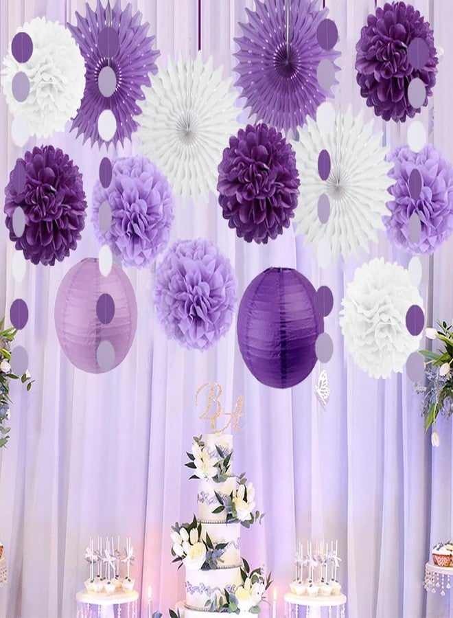 FETETIJD Purple White Lavender Party Decorations Purple Birthday Decorations Lilac Purple White Lavender Paper Fans Paper Pom Pom Flowers Lanterns for Baby Shower Bridal Shower Wedding Graduation Party Decor - Image 3