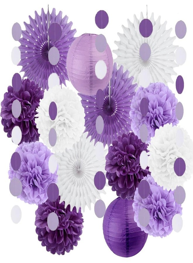 FETETIJD Purple White Lavender Party Decorations Purple Birthday Decorations Lilac Purple White Lavender Paper Fans Paper Pom Pom Flowers Lanterns for Baby Shower Bridal Shower Wedding Graduation Party Decor - Image 1