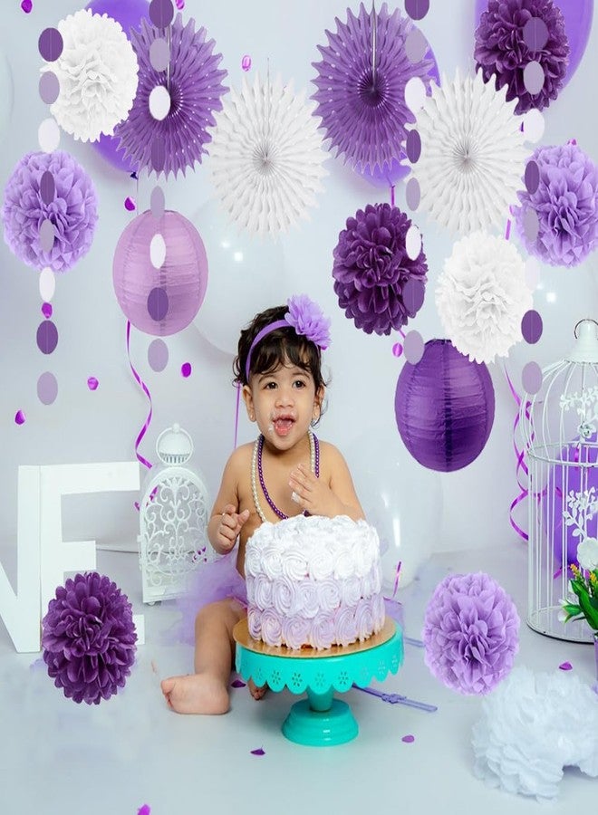 FETETIJD Purple White Lavender Party Decorations Purple Birthday Decorations Lilac Purple White Lavender Paper Fans Paper Pom Pom Flowers Lanterns for Baby Shower Bridal Shower Wedding Graduation Party Decor - Image 4