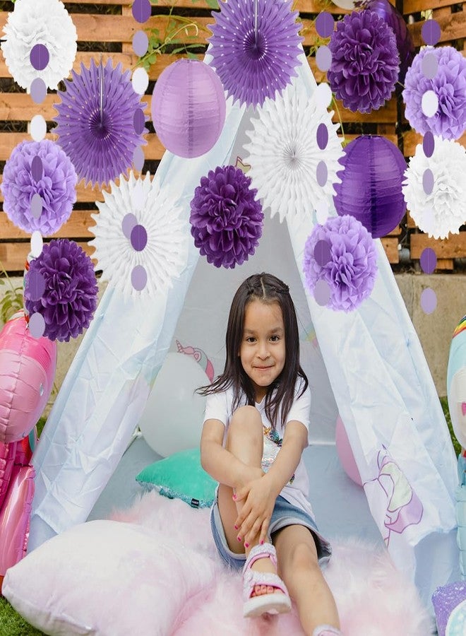 FETETIJD Purple White Lavender Party Decorations Purple Birthday Decorations Lilac Purple White Lavender Paper Fans Paper Pom Pom Flowers Lanterns for Baby Shower Bridal Shower Wedding Graduation Party Decor - Image 5