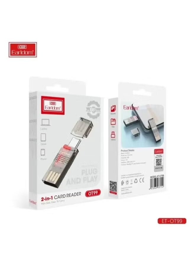 Earldom ET-OT99 2-in-1 Card Reader USB High Speed Memory Card Adapter for SD & Micro SD – Plug & Play Portable Data Transfer Device for Photographers, Content Creators & Laptop Users - Image 2