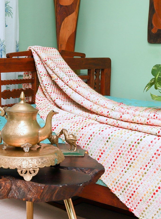 POLKA DOT MULTICOLOURED PREMIUM COTTON ACRYLIC HANDWOVEN SOFA THROW BLANKET