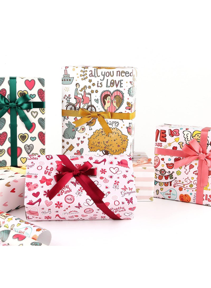 XiuWoo Wrapping Paper Sheets, Birthday Set Included 6 Pack Gift Wrap with Ribbon Tag Cute Butterfly Heart Design for Bridal Baby Shower Weddings Boy Girl - Image 3
