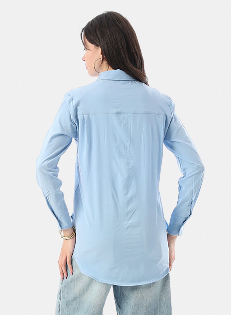 Andora Turn Down Collar Hidden Placket Shirt - Light Blue - Image 3