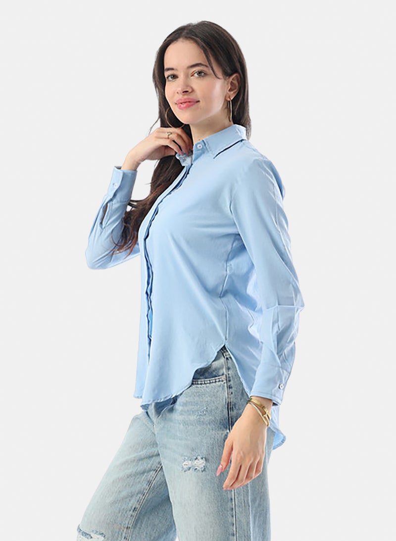 Andora Turn Down Collar Hidden Placket Shirt - Light Blue - Image 2