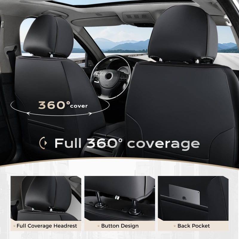 Coverado Car Seat Covers Full Set, Green Car Seat Cover, Car Leather Seat Protector with Lumbar Support, Waterproof Car Seat Cushion, Leather Seat Covers Universal Fit Most Cars, (Black&Green) - Image 2