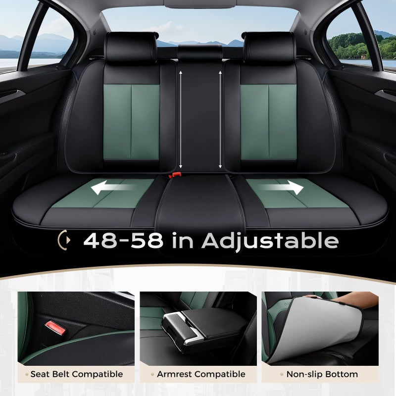 Coverado Car Seat Covers Full Set, Green Car Seat Cover, Car Leather Seat Protector with Lumbar Support, Waterproof Car Seat Cushion, Leather Seat Covers Universal Fit Most Cars, (Black&Green) - Image 3