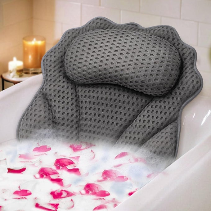 BATH PILLOW ERGONOMIC LUXURY BATHTUB PILLOW WITH HEADNECK SHOULDER AND BACK SUPPORT 4D BATH PILLOWS FOR TUB WITH 6 POWERFUL SUCTION CUPS FITS ALL BATHTUB GREY
