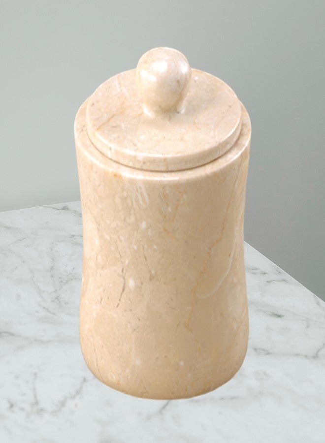 Creative Home 🏺 Luxury Handcrafted Natural Java Marble Storage Jar - Heavy-Duty Decorative Container for Cotton Balls, Jewelry, & Small Essentials, Elegant & Durable (3.6” x 5.3”, Beige) 🏺 - Image 2