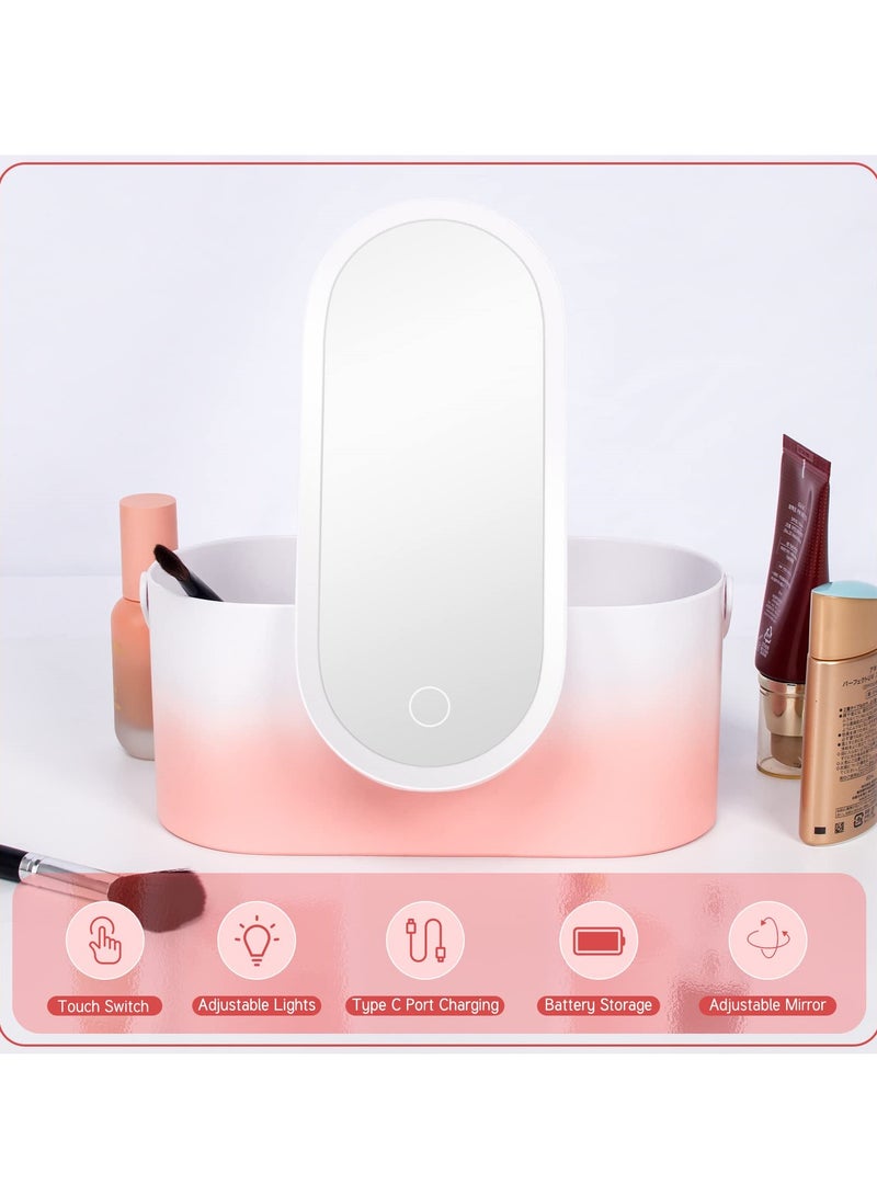 منظم مكياج محمول قابل لإعادة الشحن مع ضوء LED ومرآة، حقيبة تجميل أنيقة للسفر للنساء، حل تخزين متعدد الوظائف - Image 4