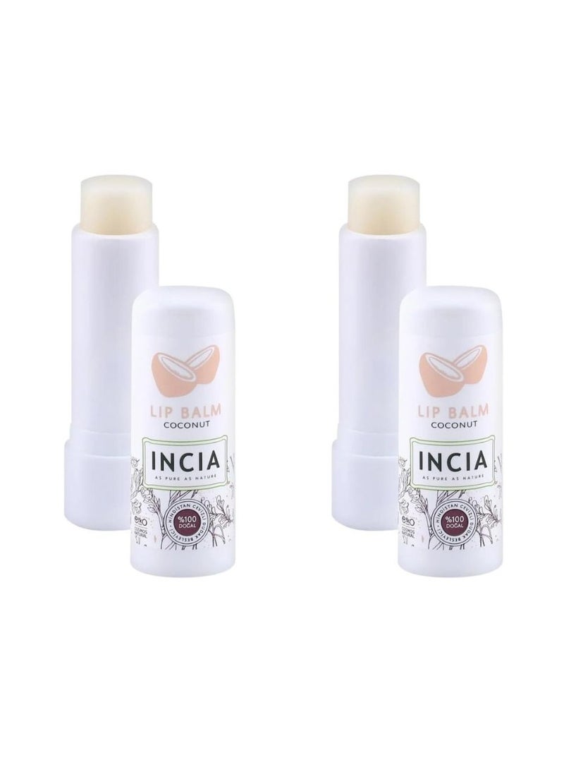 إنسيا مرطب الشفاه جوز الهند من INCIA للبالغين 6 جرام، طبيعي 100% وقابل للأكل، يوفر حماية مرطبة، مرطب، يحمي من الشمس والطقس، عبوة من قطعتين - Image 1