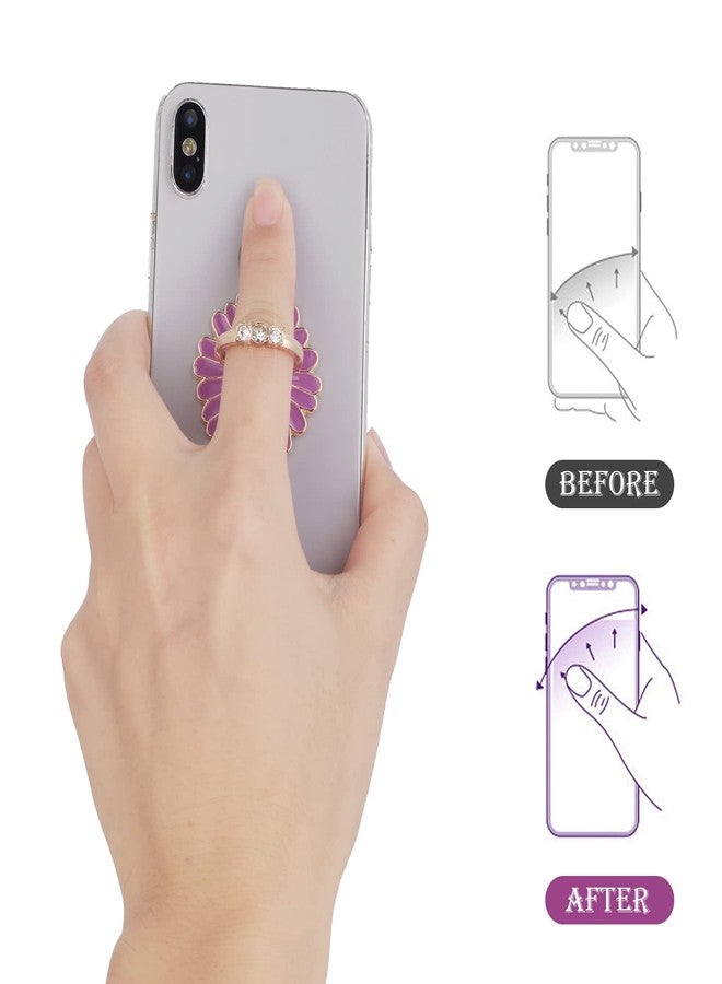 cobee Cell Phone Ring Holders, 4 Pcs Cute Daisy Finger Kickstands Metal Round 180°/360° Rotation Hand Grip with Knob Loop Phone Ring Grips Compatible with Most Smartphones, Tablets - Image 3
