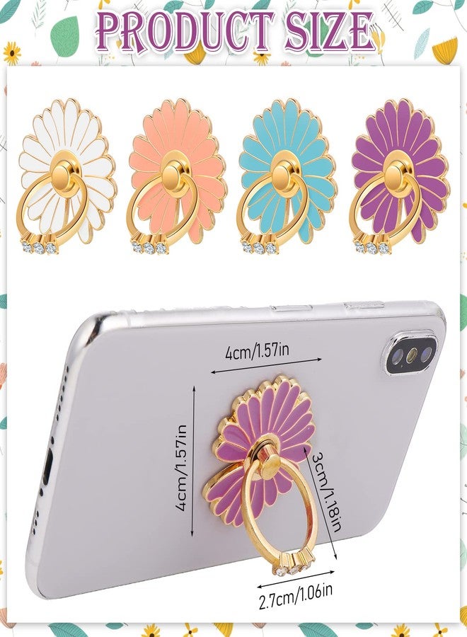 cobee Cell Phone Ring Holders, 4 Pcs Cute Daisy Finger Kickstands Metal Round 180°/360° Rotation Hand Grip with Knob Loop Phone Ring Grips Compatible with Most Smartphones, Tablets - Image 5