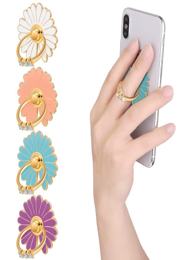 cobee Cell Phone Ring Holders, 4 Pcs Cute Daisy Finger Kickstands Metal Round 180°/360° Rotation Hand Grip with Knob Loop Phone Ring Grips Compatible with Most Smartphones, Tablets - Image 1