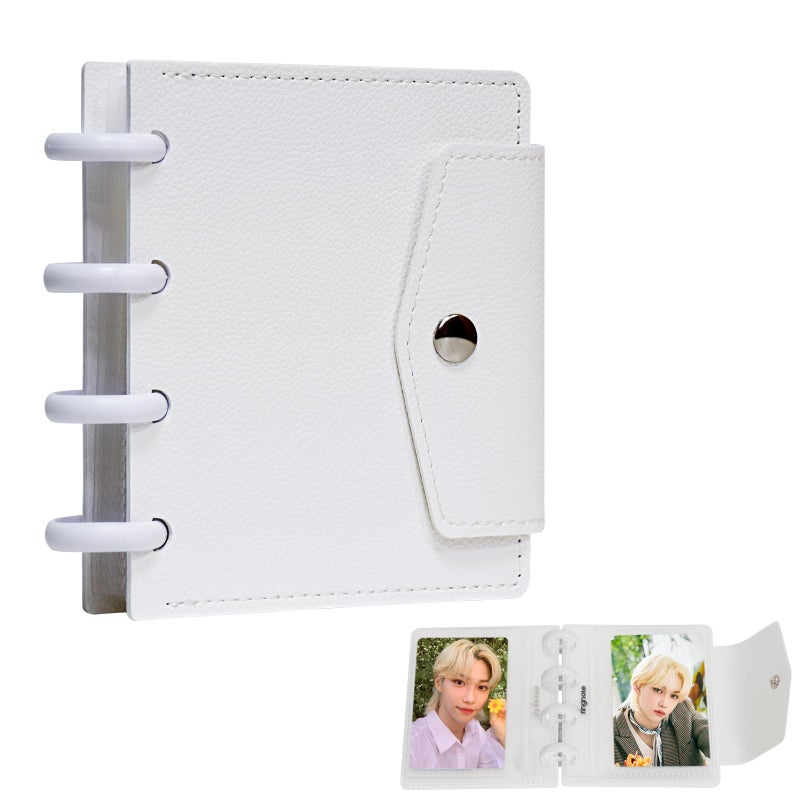 Babyfond Photocard Binder 3 Inch Kpop Binder, Detachable Kpop Photocard Holder Book, Button Design Mini Photo Album, 20 Pockets Fits 40 Photocards (White) - Image 1