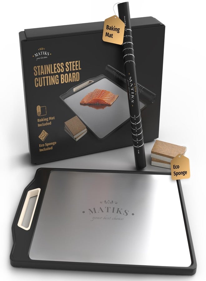 Matiks Stainless Steel Cutting Board Set - 16”×11” Large Double Sided Dishwasher Safe Metal Cutting Board for Kitchen - Ideal for Chopping Meat & Veggies - Christmas Gift & Housewarming Gifts New Home - Image 1