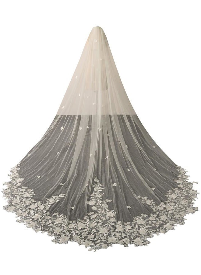 AiberLisha Pearl Floral Cathedral Wedding Bridal Veil with Metal Comb, White, Cathedral length:118inch(300cm) - Image 1