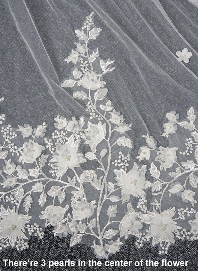 AiberLisha Pearl Floral Cathedral Wedding Bridal Veil with Metal Comb, White, Cathedral length:118inch(300cm) - Image 5