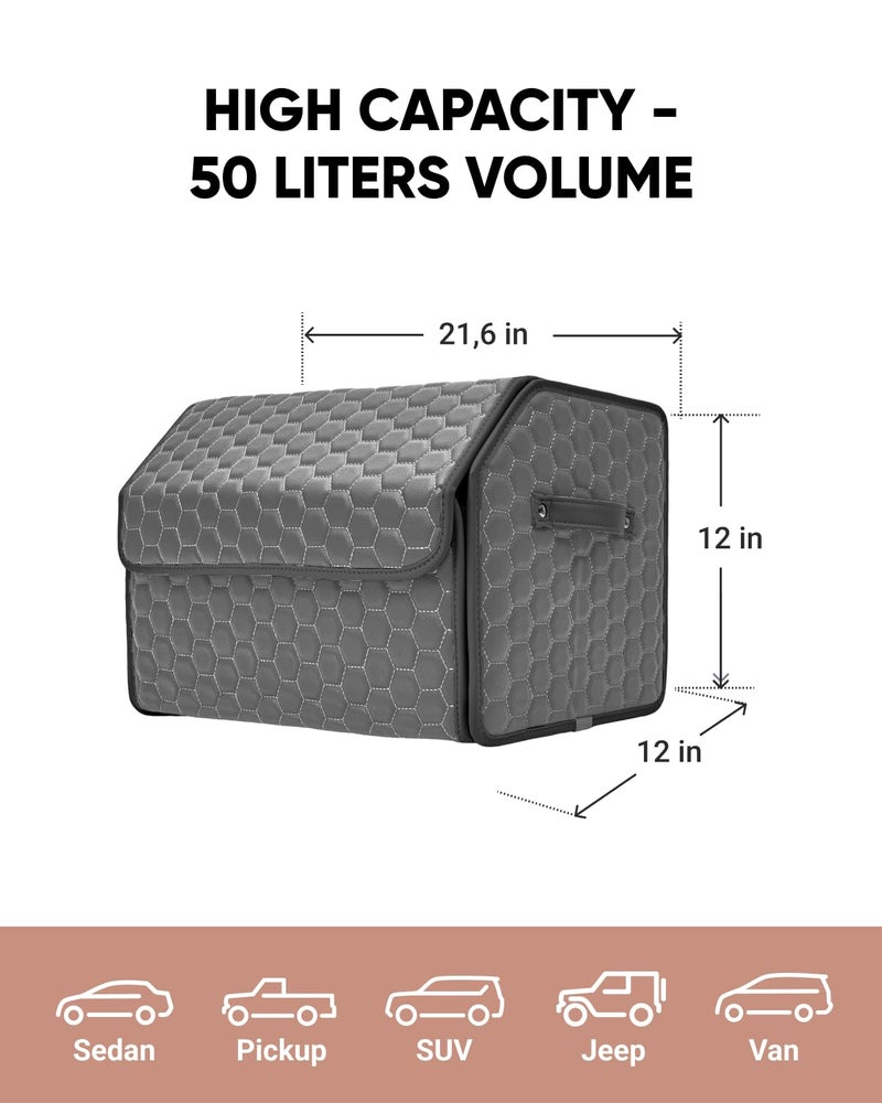 Owleys Foldable Trunk Organizer For Car - Trunk Organizers Car Storage - Collapsible Auto Trunk Organizer With Lid - Small And Large Cargo Organizer - Trunk Organization (Gray 21) - Image 2