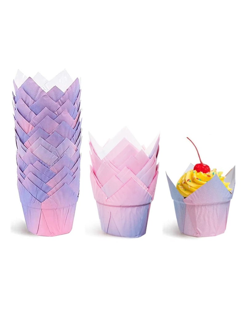 كاست ويف أكواب الخبز ، KASTWAVE Count Tulip Baking Cup Cupcake Muffin Liner لحفلات الزفاف ، أعياد الميلاد ، استحمام الطفل ، أغلفة ملونة وطبيعية من توليب الخبز (100 قطعة ملونة) - Image 1