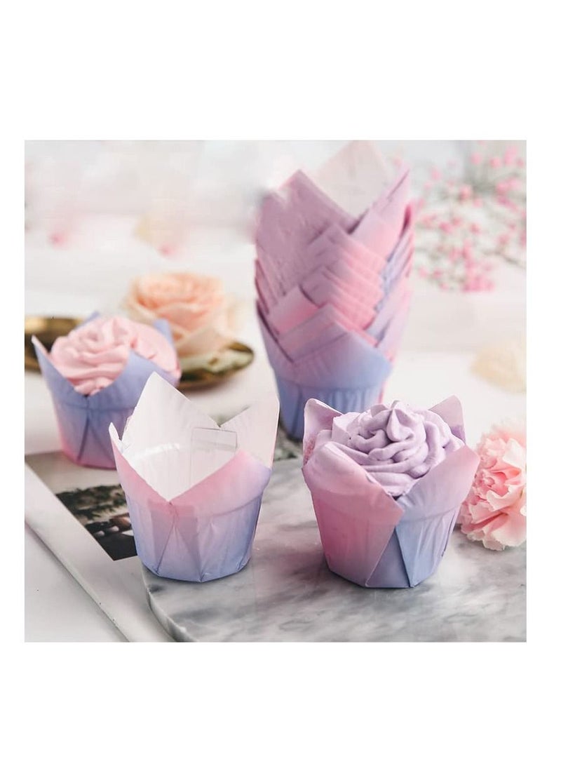 كاست ويف أكواب الخبز ، KASTWAVE Count Tulip Baking Cup Cupcake Muffin Liner لحفلات الزفاف ، أعياد الميلاد ، استحمام الطفل ، أغلفة ملونة وطبيعية من توليب الخبز (100 قطعة ملونة) - Image 3