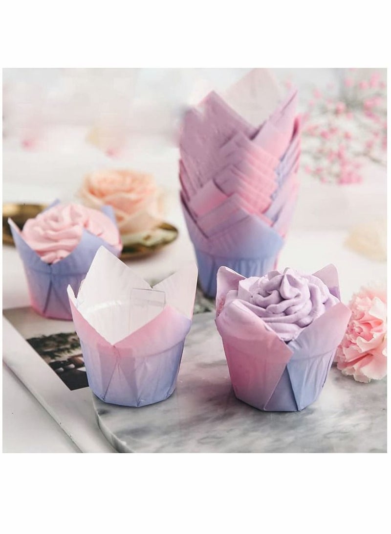 كاست ويف أكواب الخبز ، KASTWAVE Count Tulip Baking Cup Cupcake Muffin Liner لحفلات الزفاف ، أعياد الميلاد ، استحمام الطفل ، أغلفة ملونة وطبيعية من توليب الخبز (100 قطعة ملونة) - Image 4