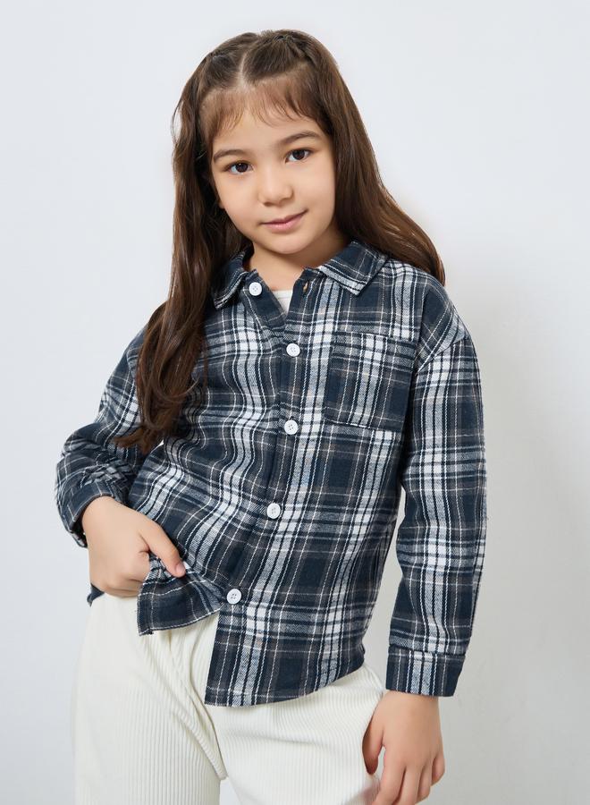 Styli Girls Checkered Shirt with Patch Pocket - Image 1