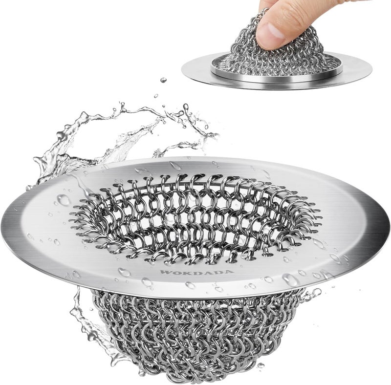 wokdada Sink Drain Strainer: Anti-Slip Flexible Chainlink, 304 Stainless Steel. Upgraded Clog-Free Kitchen Version, Easy-Clean Catcher for Garbage Disposal - Image 1