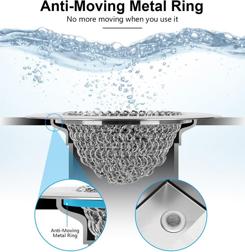 wokdada Sink Drain Strainer: Anti-Slip Flexible Chainlink, 304 Stainless Steel. Upgraded Clog-Free Kitchen Version, Easy-Clean Catcher for Garbage Disposal - Image 3