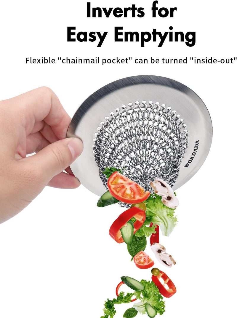wokdada Sink Drain Strainer: Anti-Slip Flexible Chainlink, 304 Stainless Steel. Upgraded Clog-Free Kitchen Version, Easy-Clean Catcher for Garbage Disposal - Image 4