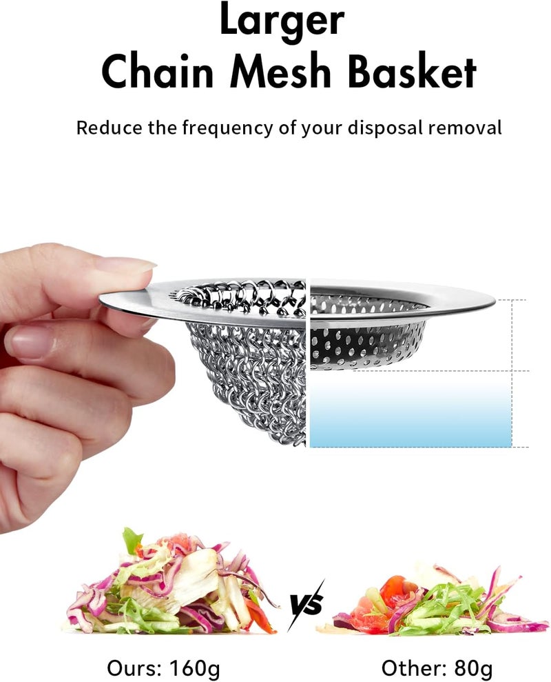 wokdada Sink Drain Strainer: Anti-Slip Flexible Chainlink, 304 Stainless Steel. Upgraded Clog-Free Kitchen Version, Easy-Clean Catcher for Garbage Disposal - Image 5